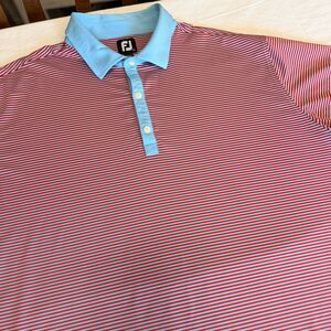 FootJoy Mens 2XL Golf Polo Shirt Striped Red Light Blue Performance Stretch FJ
